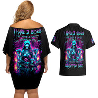 Witch Skull Couples Matching Off Shoulder Short Dress and Hawaiian Shirt I Have 3 Sides And The Side You Never Want To See - Wonder Print Shop