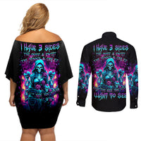 Witch Skull Couples Matching Off Shoulder Short Dress and Long Sleeve Button Shirt I Have 3 Sides And The Side You Never Want To See - Wonder Print Shop