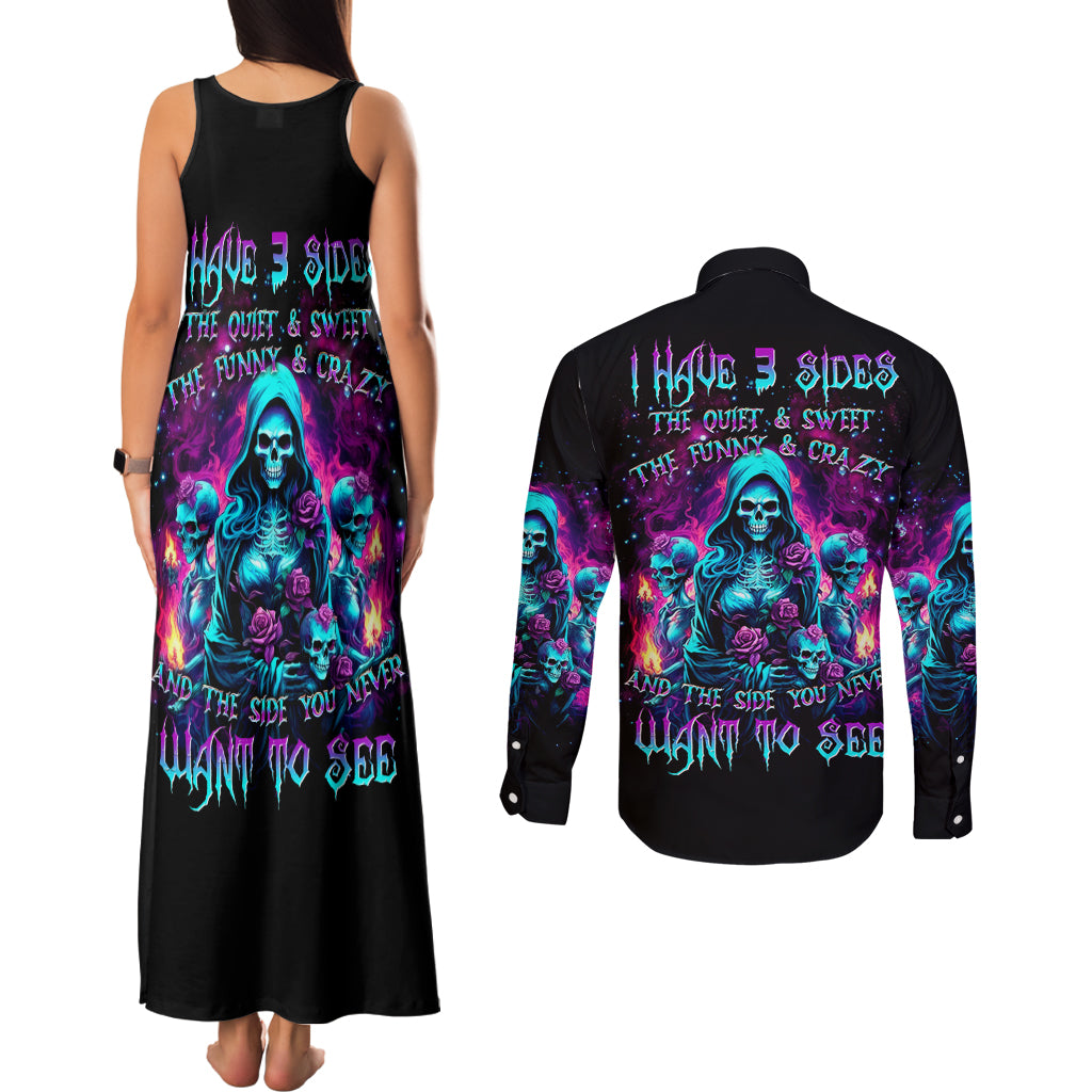 Witch Skull Couples Matching Tank Maxi Dress and Long Sleeve Button Shirt I Have 3 Sides And The Side You Never Want To See - Wonder Print Shop