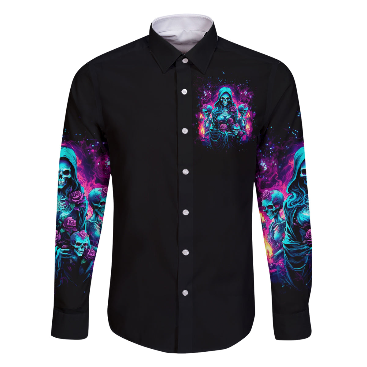 Witch Skull Family Matching Long Sleeve Bodycon Dress and Hawaiian Shirt I Have 3 Sides And The Side You Never Want To See - Wonder Print Shop