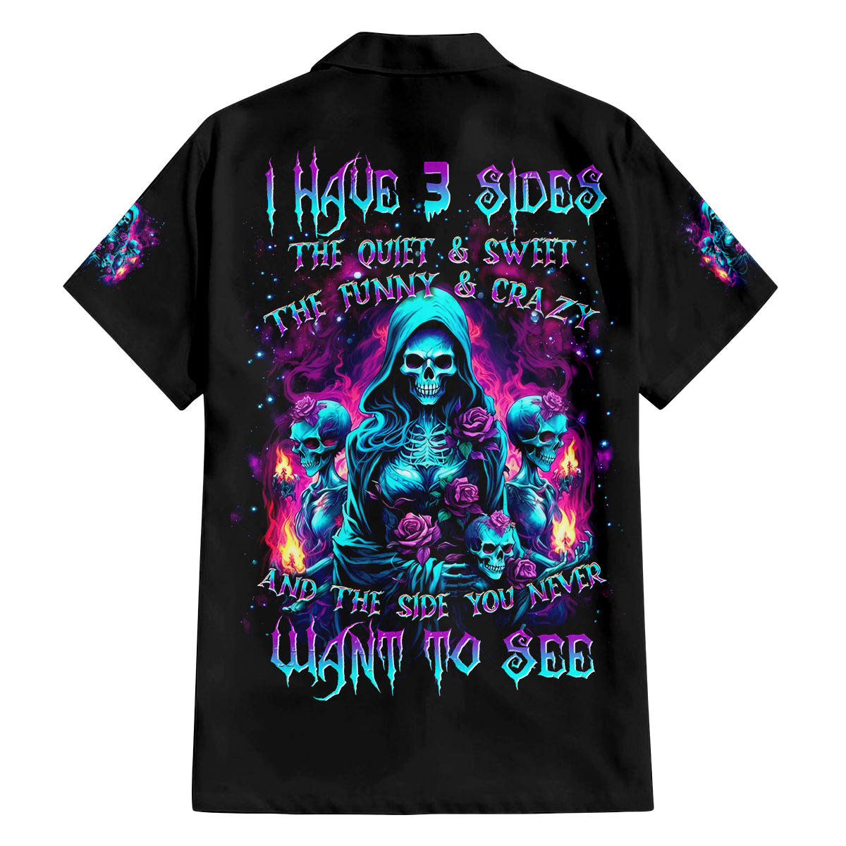 Witch Skull Family Matching Off Shoulder Long Sleeve Dress and Hawaiian Shirt I Have 3 Sides And The Side You Never Want To See - Wonder Print Shop