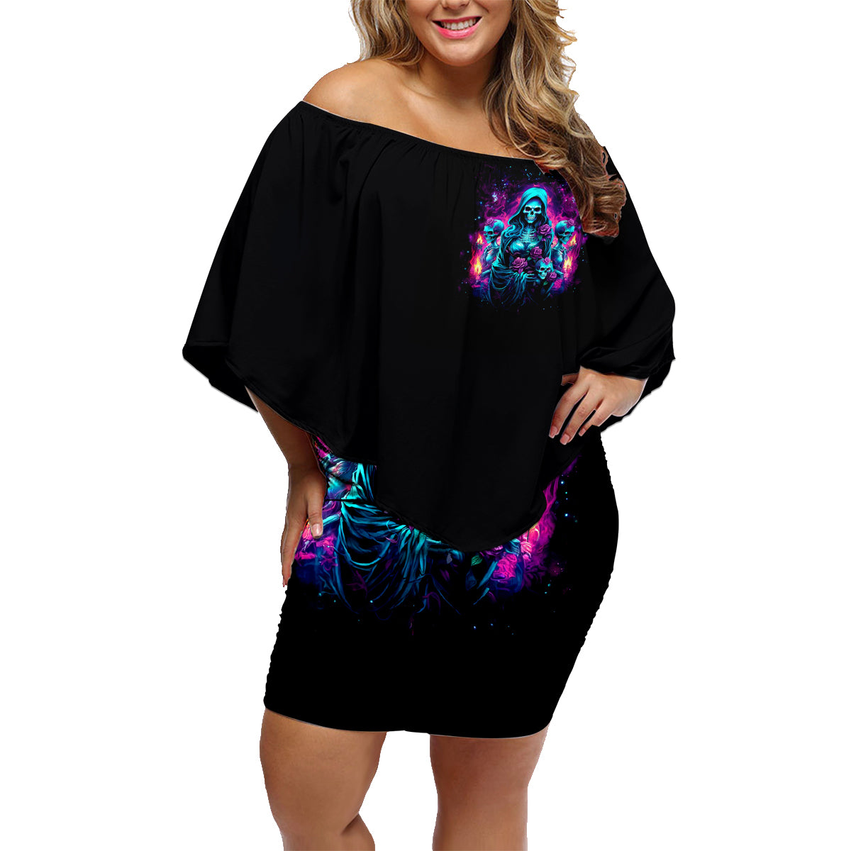 Witch Skull Family Matching Off Shoulder Short Dress and Hawaiian Shirt I Have 3 Sides And The Side You Never Want To See - Wonder Print Shop