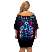 Witch Skull Family Matching Off Shoulder Short Dress and Hawaiian Shirt I Have 3 Sides And The Side You Never Want To See - Wonder Print Shop