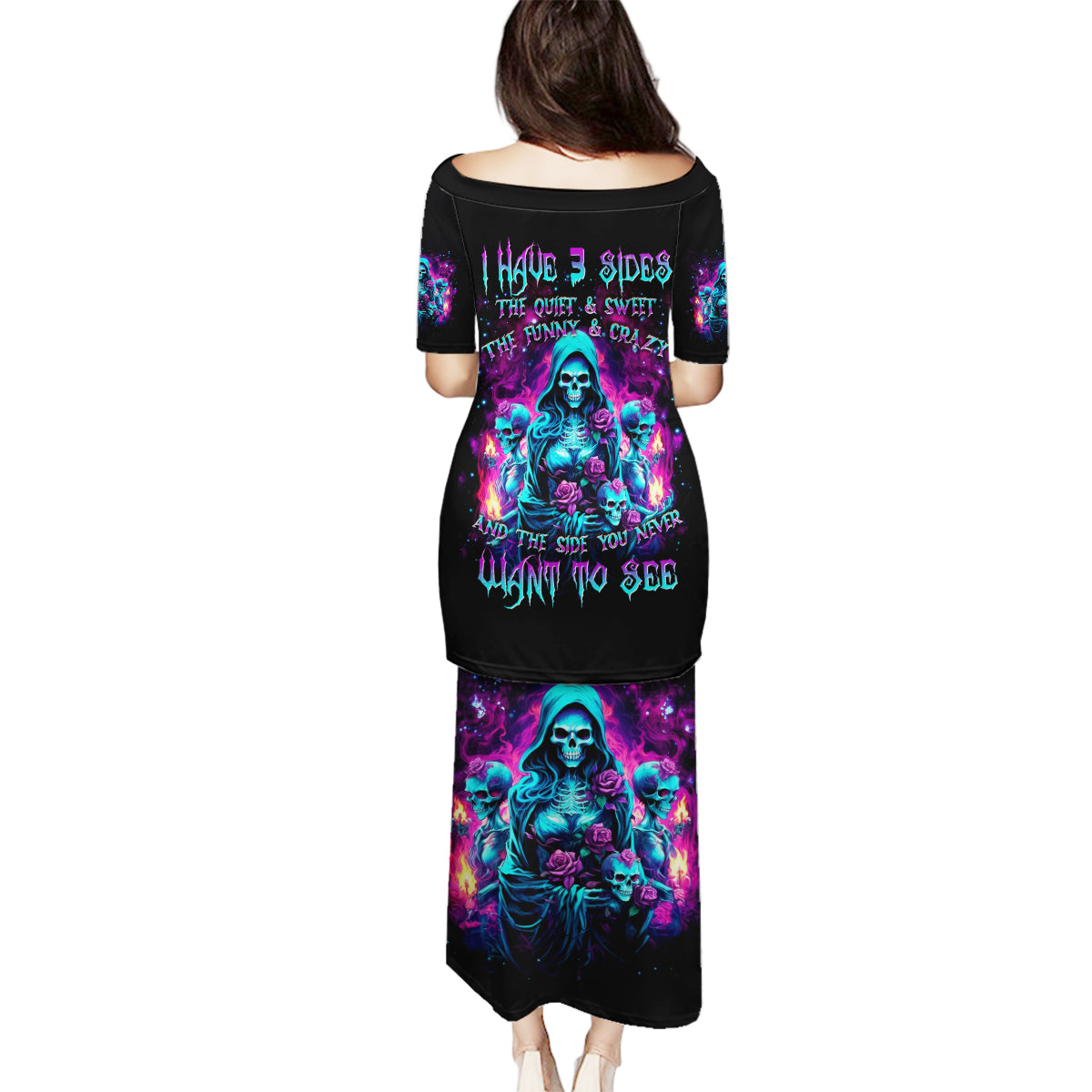 Witch Skull Family Matching Puletasi and Hawaiian Shirt I Have 3 Sides And The Side You Never Want To See - Wonder Print Shop