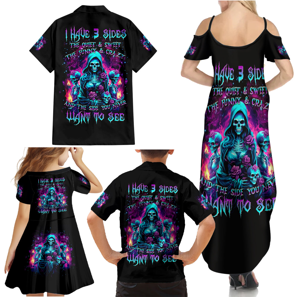 Witch Skull Family Matching Summer Maxi Dress and Hawaiian Shirt I Have 3 Sides And The Side You Never Want To See - Wonder Print Shop