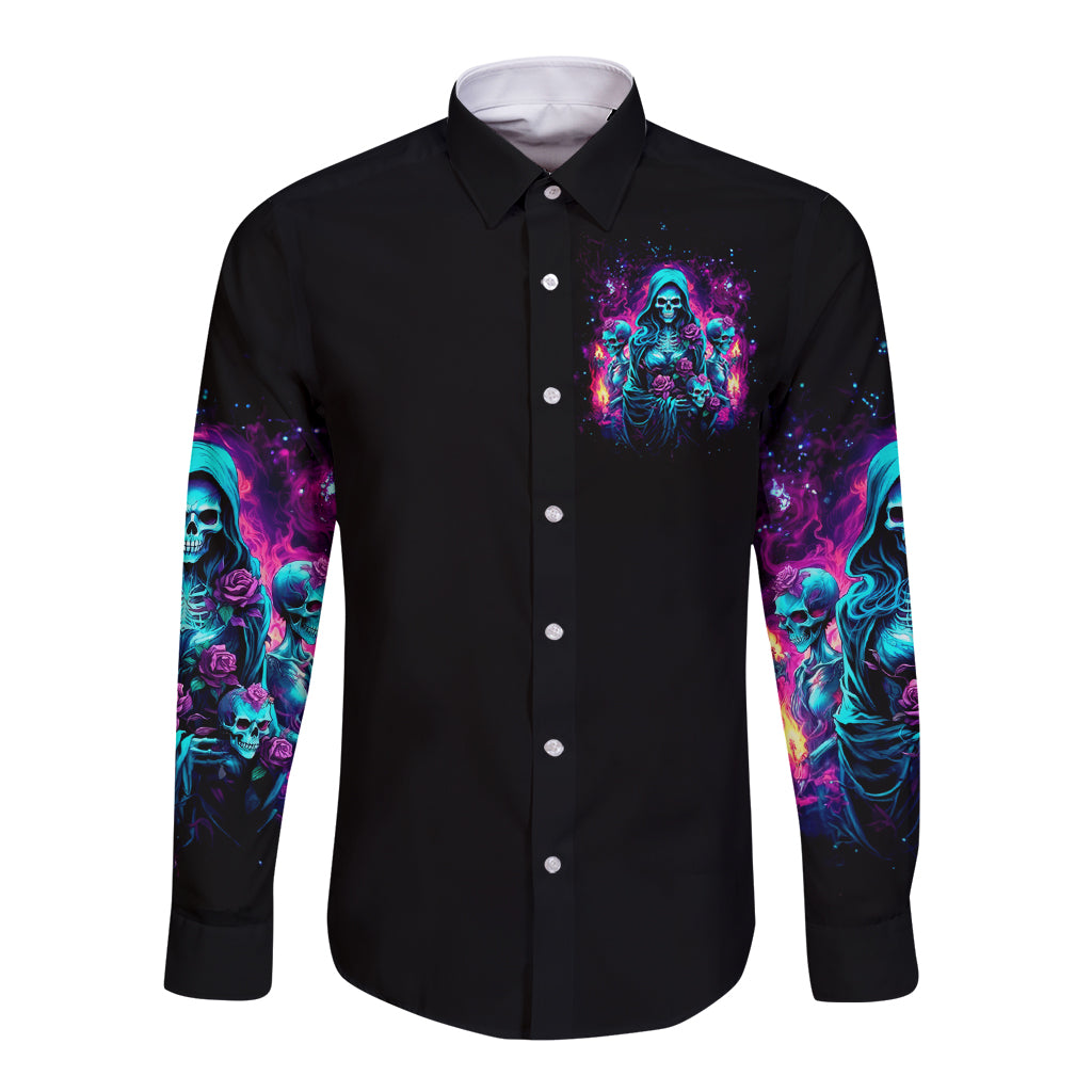 Witch Skull Long Sleeve Button Shirt I Have 3 Sides And The Side You Never Want To See - Wonder Print Shop