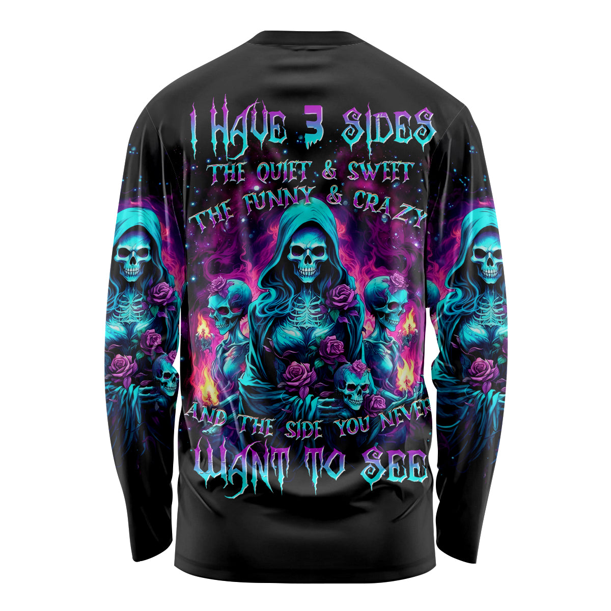 Witch Skull Long Sleeve Shirt I Have 3 Sides And The Side You Never Want To See - Wonder Print Shop
