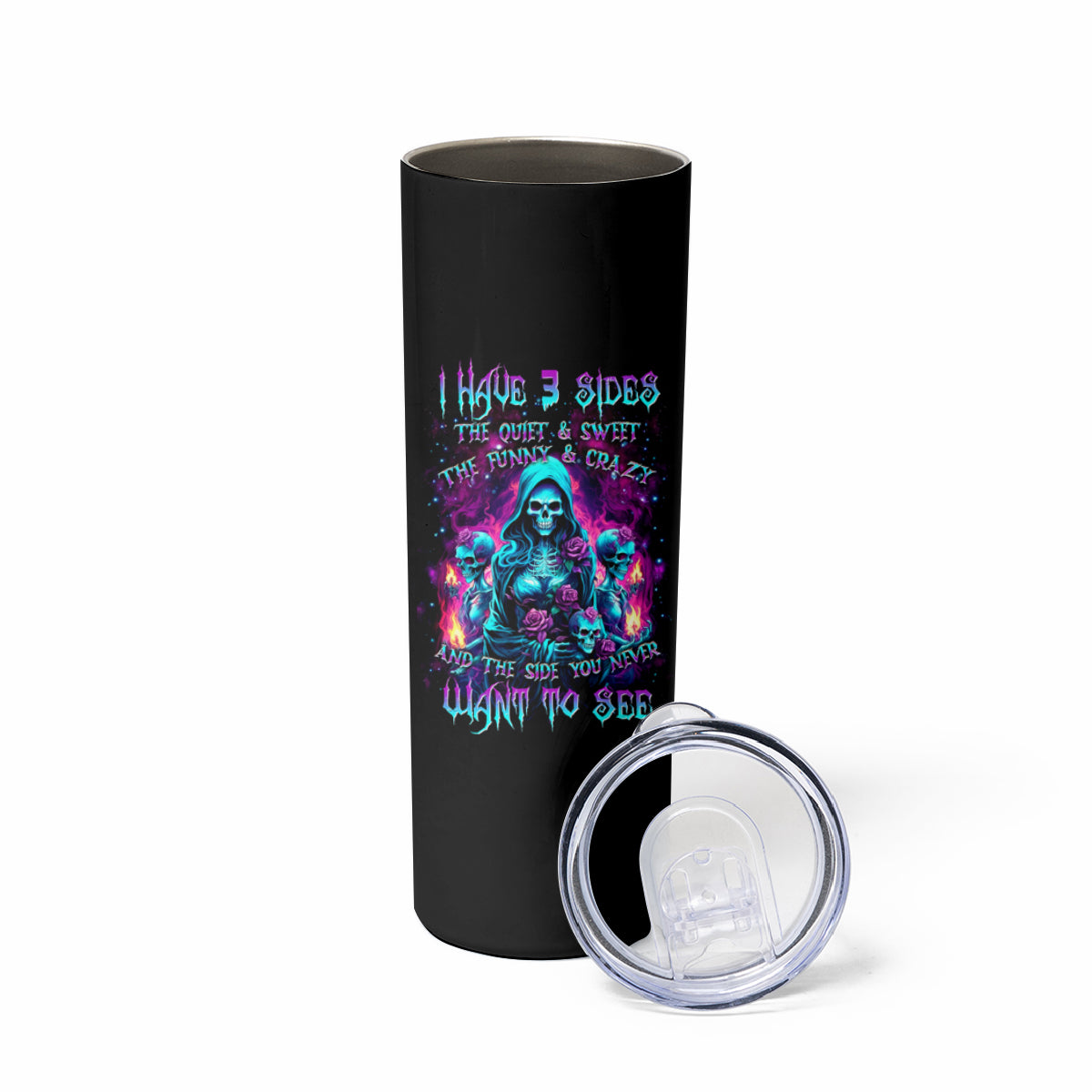 Witch Skull Skinny Tumbler I Have 3 Sides And The Side You Never Want To See - Wonder Print Shop