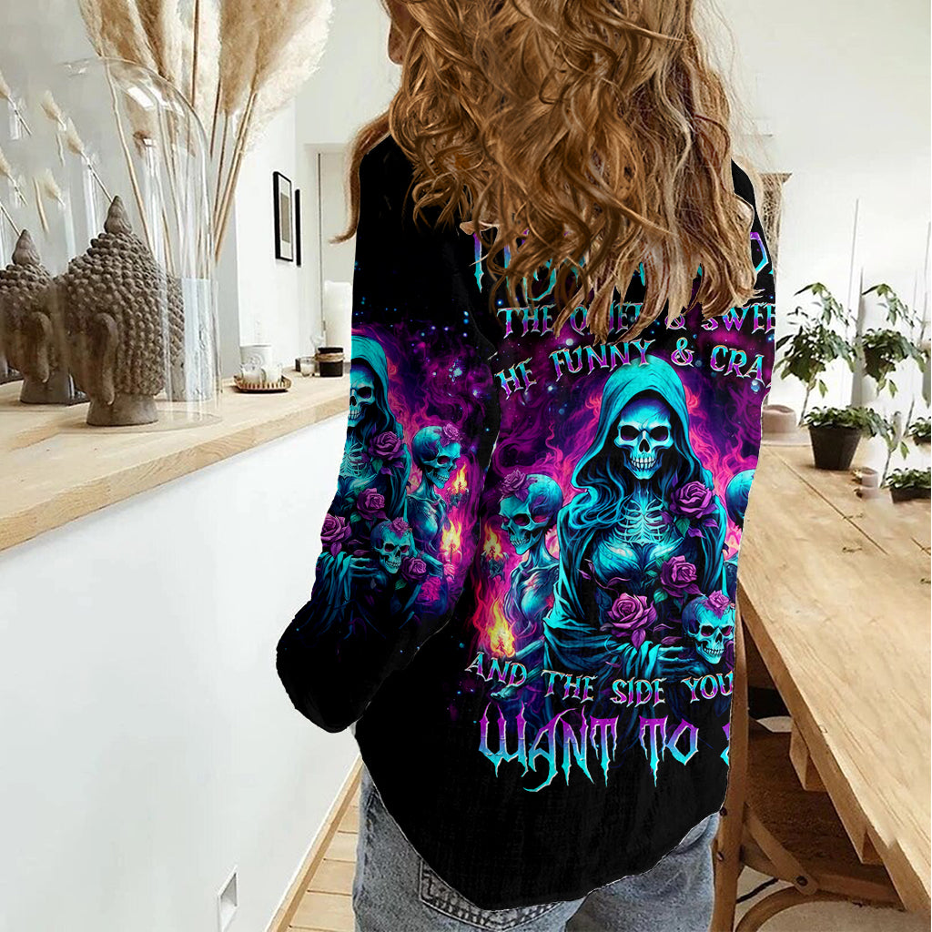 Witch Skull Women Casual Shirt I Have 3 Sides And The Side You Never Want To See - Wonder Print Shop