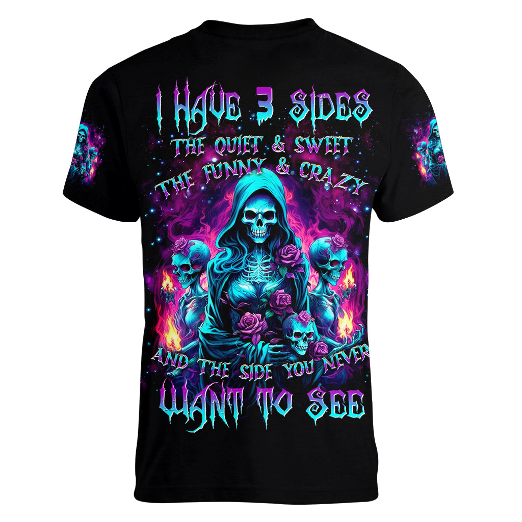 Witch Skull Women V Neck T Shirt I Have 3 Sides And The Side You Never Want To See - Wonder Print Shop