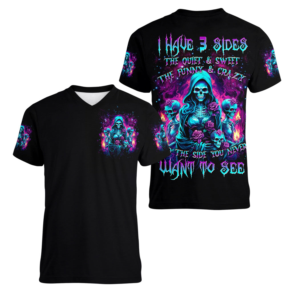 Witch Skull Women V Neck T Shirt I Have 3 Sides And The Side You Never Want To See - Wonder Print Shop