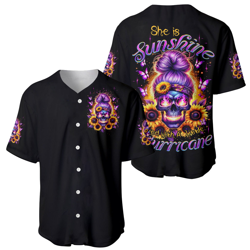 Sunflower Skull Baseball Jersey She Is Sunshine Mixed With A Little Hurricane - Wonder Print Shop