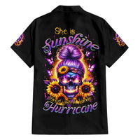 Sunflower Skull Family Matching Long Sleeve Bodycon Dress and Hawaiian Shirt She Is Sunshine Mixed With A Little Hurricane - Wonder Print Shop