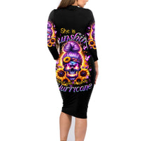 Sunflower Skull Family Matching Long Sleeve Bodycon Dress and Hawaiian Shirt She Is Sunshine Mixed With A Little Hurricane - Wonder Print Shop