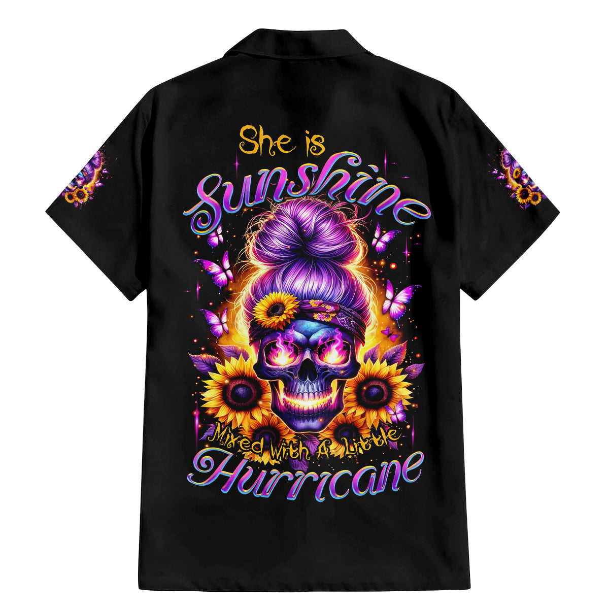 Sunflower Skull Family Matching Mermaid Dress and Hawaiian Shirt She Is Sunshine Mixed With A Little Hurricane - Wonder Print Shop
