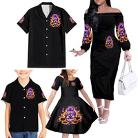 Sunflower Skull Family Matching Off Shoulder Long Sleeve Dress and Hawaiian Shirt She Is Sunshine Mixed With A Little Hurricane - Wonder Print Shop
