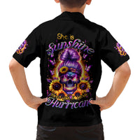 Sunflower Skull Family Matching Off Shoulder Short Dress and Hawaiian Shirt She Is Sunshine Mixed With A Little Hurricane - Wonder Print Shop