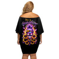 Sunflower Skull Family Matching Off Shoulder Short Dress and Hawaiian Shirt She Is Sunshine Mixed With A Little Hurricane - Wonder Print Shop