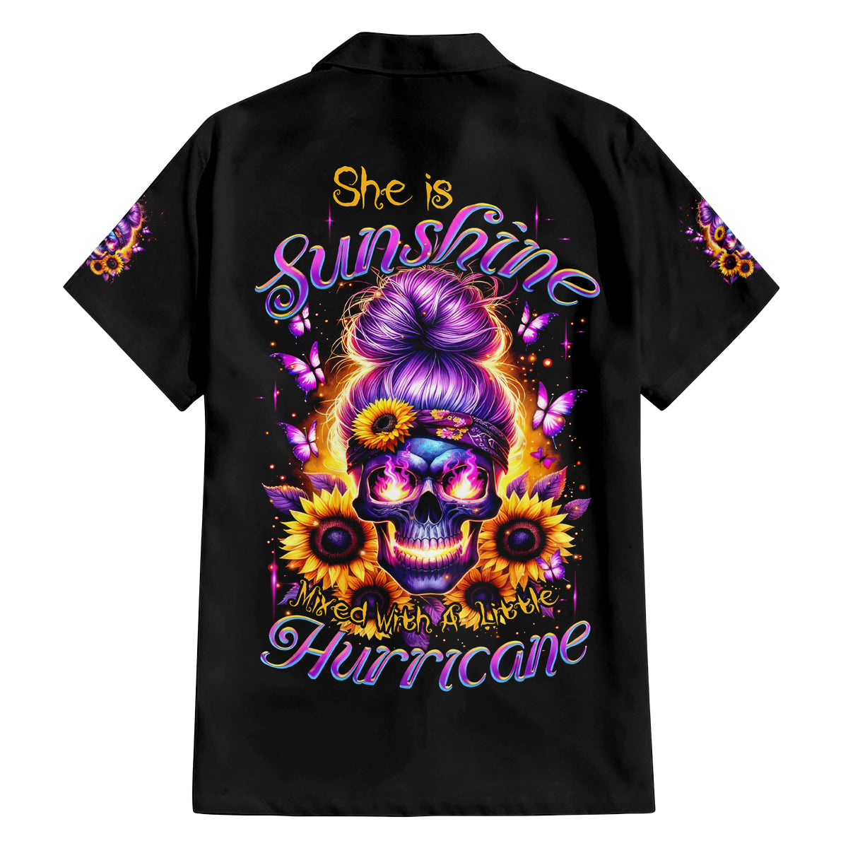 Sunflower Skull Family Matching Summer Maxi Dress and Hawaiian Shirt She Is Sunshine Mixed With A Little Hurricane - Wonder Print Shop