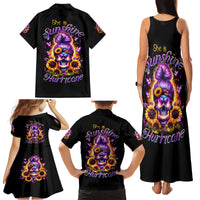 Sunflower Skull Family Matching Tank Maxi Dress and Hawaiian Shirt She Is Sunshine Mixed With A Little Hurricane - Wonder Print Shop