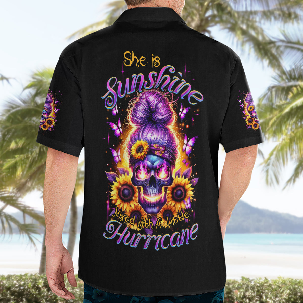 Sunflower Skull Hawaiian Shirt She Is Sunshine Mixed With A Little Hurricane - Wonder Print Shop