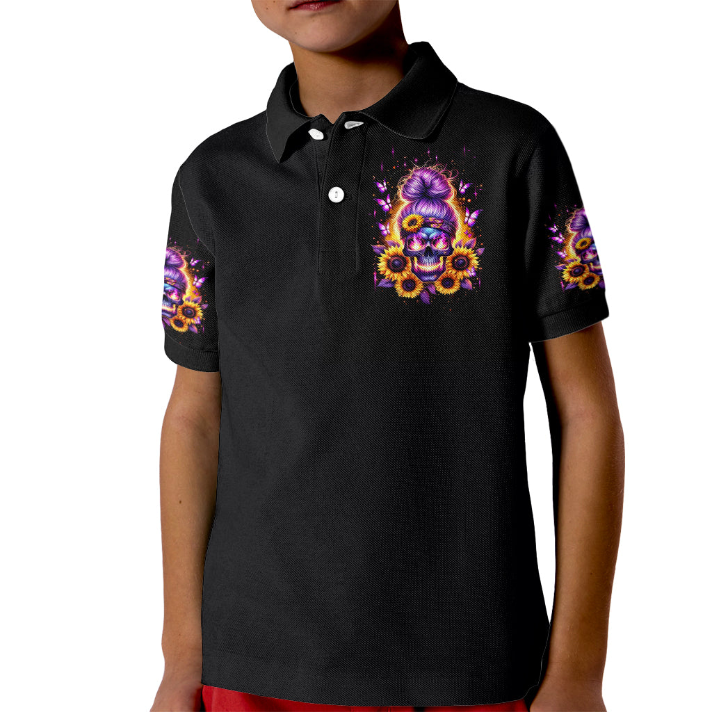 Sunflower Skull Kid Polo Shirt She Is Sunshine Mixed With A Little Hurricane - Wonder Print Shop