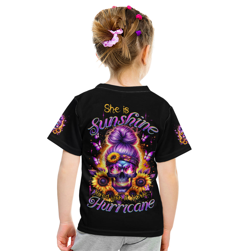 Sunflower Skull Kid T Shirt She Is Sunshine Mixed With A Little Hurricane - Wonder Print Shop
