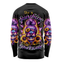 Sunflower Skull Long Sleeve Shirt She Is Sunshine Mixed With A Little Hurricane - Wonder Print Shop
