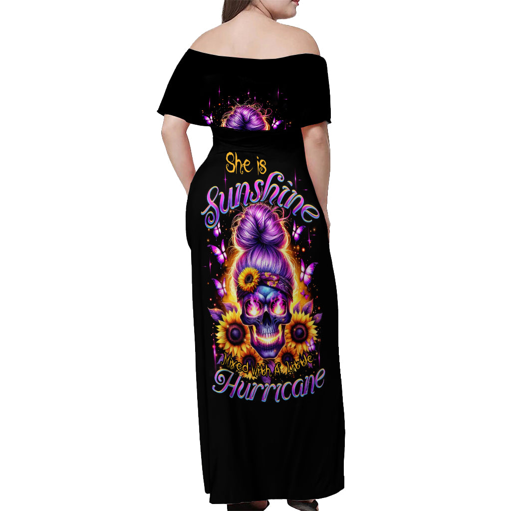 Sunflower Skull Off Shoulder Maxi Dress She Is Sunshine Mixed With A Little Hurricane - Wonder Print Shop