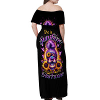 Sunflower Skull Off Shoulder Maxi Dress She Is Sunshine Mixed With A Little Hurricane - Wonder Print Shop