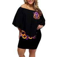 Sunflower Skull Off Shoulder Short Dress She Is Sunshine Mixed With A Little Hurricane - Wonder Print Shop