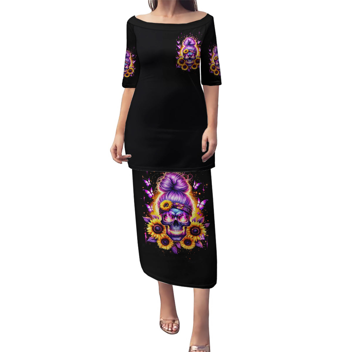 Sunflower Skull Puletasi She Is Sunshine Mixed With A Little Hurricane - Wonder Print Shop