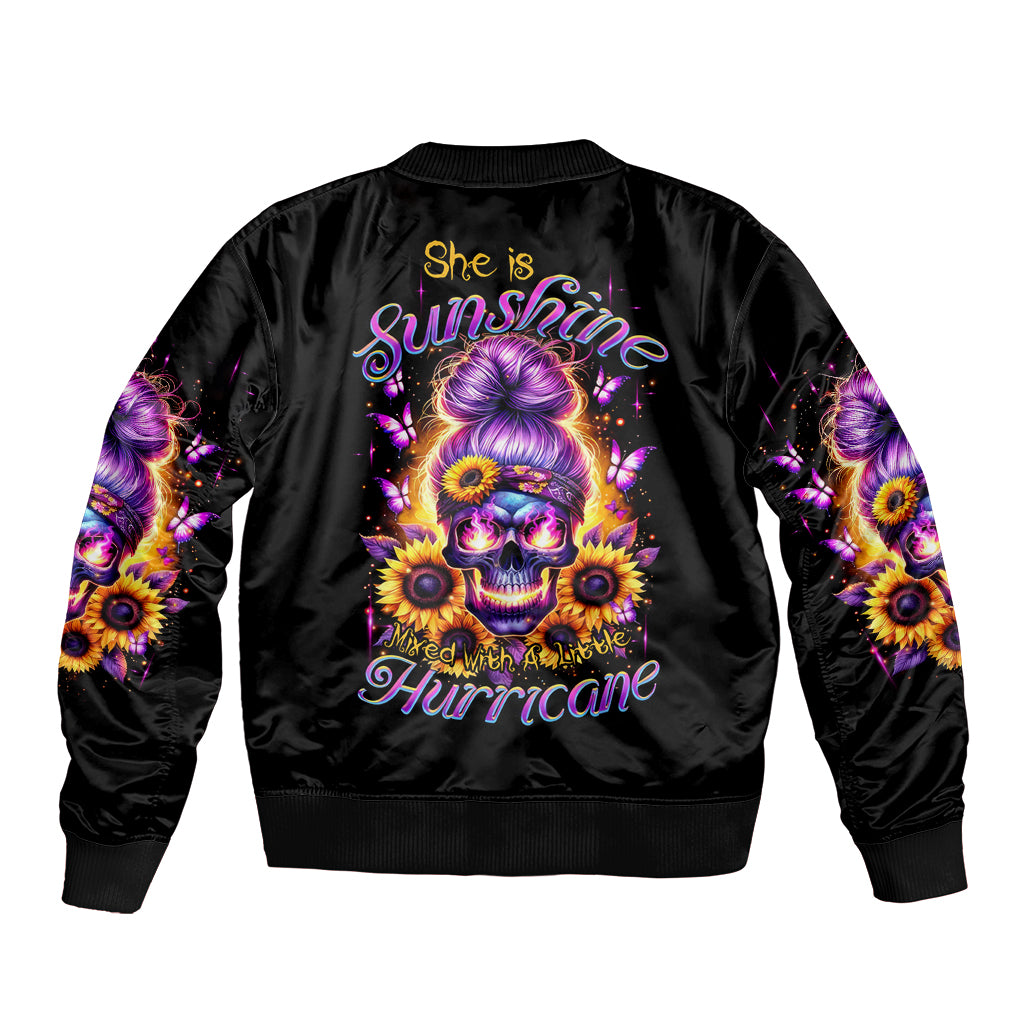 Sunflower Skull Sleeve Zip Bomber Jacket She Is Sunshine Mixed With A Little Hurricane - Wonder Print Shop