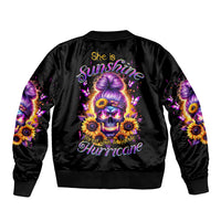 Sunflower Skull Sleeve Zip Bomber Jacket She Is Sunshine Mixed With A Little Hurricane - Wonder Print Shop