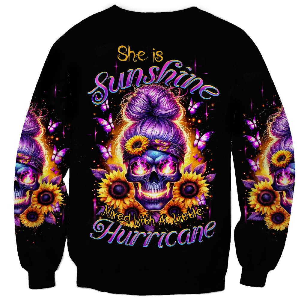 Sunflower Skull Sweatshirt She Is Sunshine Mixed With A Little Hurricane - Wonder Print Shop