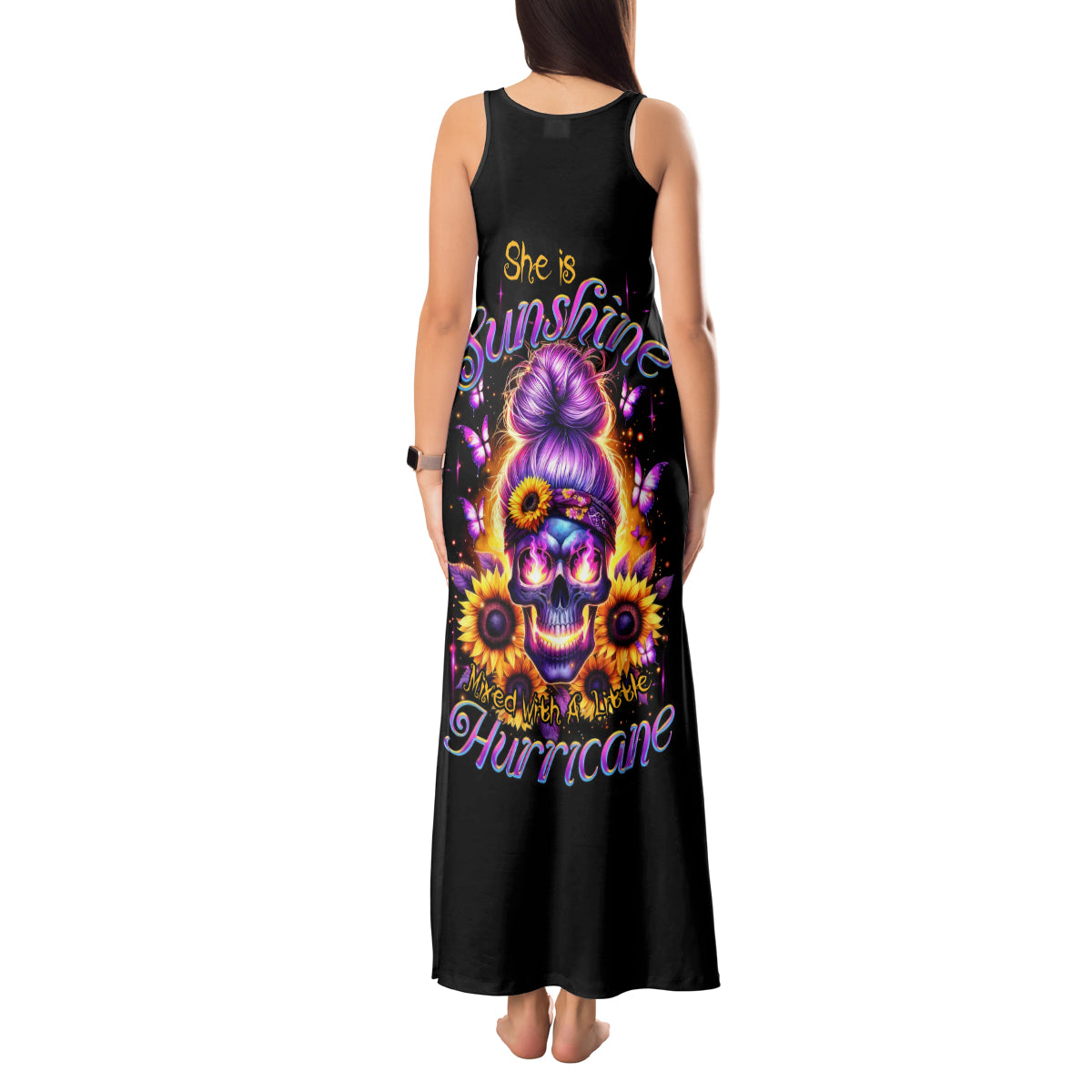 Sunflower Skull Tank Maxi Dress She Is Sunshine Mixed With A Little Hurricane - Wonder Print Shop