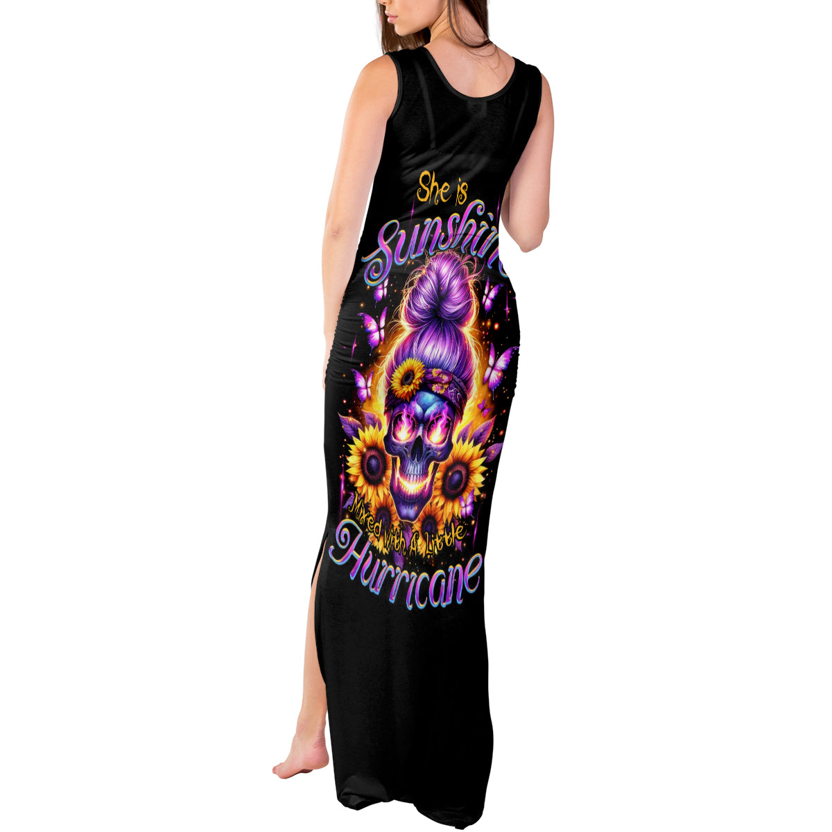 Sunflower Skull Tank Maxi Dress She Is Sunshine Mixed With A Little Hurricane - Wonder Print Shop