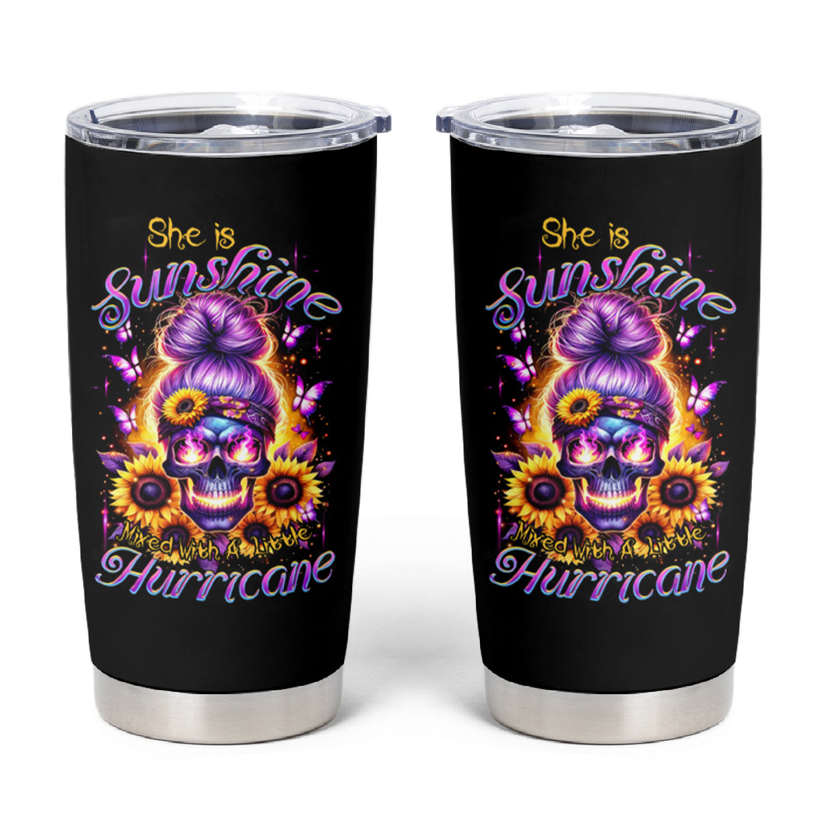 Sunflower Skull Tumbler Cup She Is Sunshine Mixed With A Little Hurricane - Wonder Print Shop