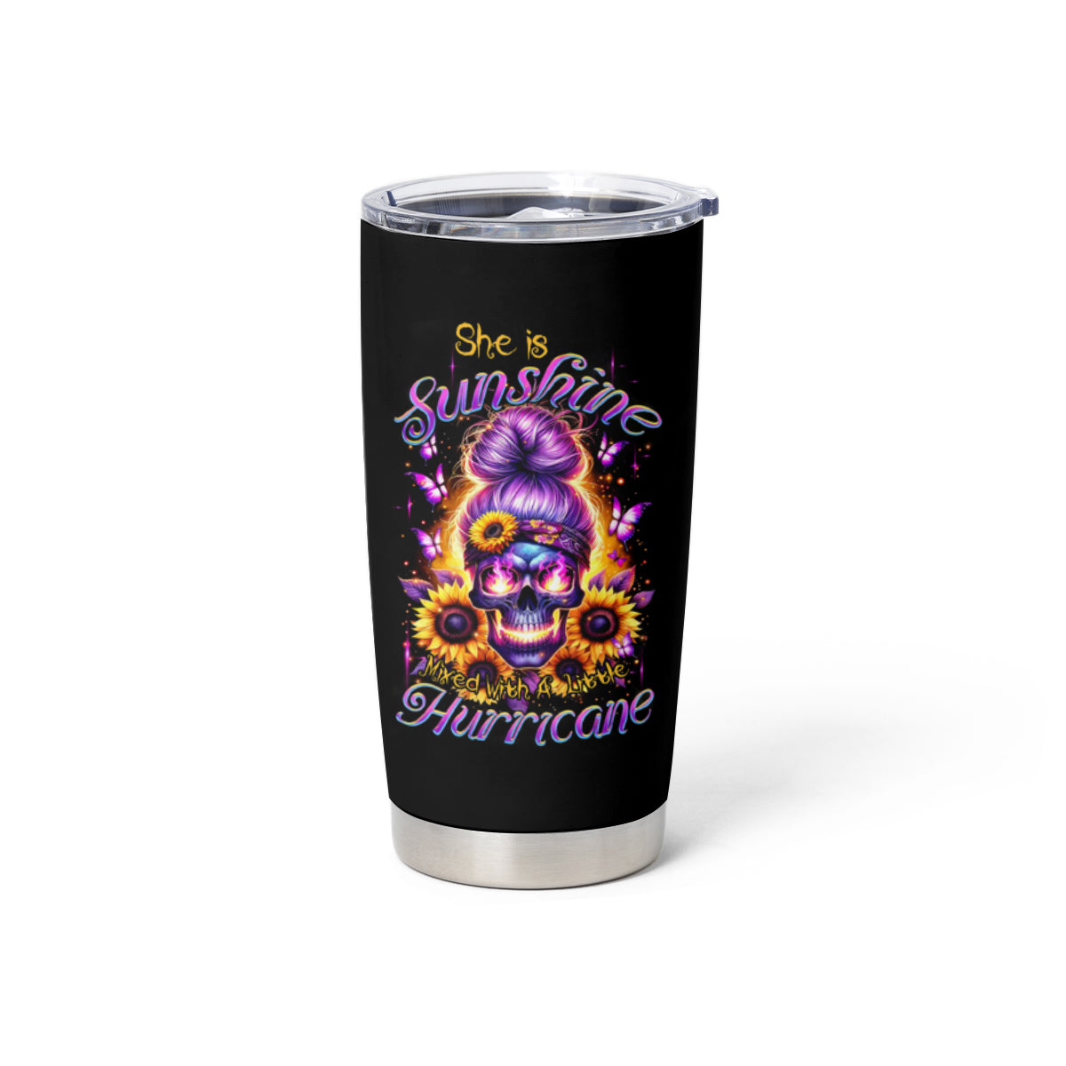 Sunflower Skull Tumbler Cup She Is Sunshine Mixed With A Little Hurricane - Wonder Print Shop