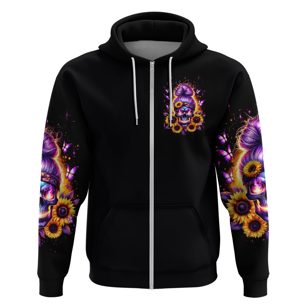 Sunflower Skull Zip Hoodie She Is Sunshine Mixed With A Little Hurricane - Wonder Print Shop