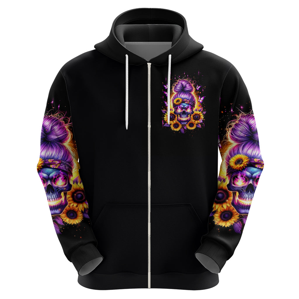 Sunflower Skull Zip Hoodie She Is Sunshine Mixed With A Little Hurricane - Wonder Print Shop