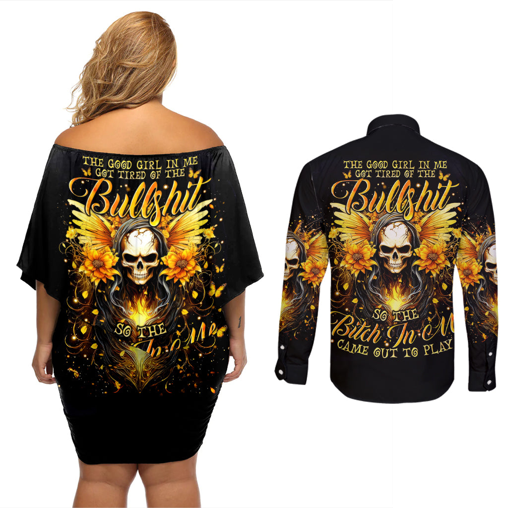 Fairy Skull Couples Matching Off Shoulder Short Dress and Long Sleeve Button Shirt The Good Girl In Me Got Tired Of The Bullshit - Wonder Print Shop