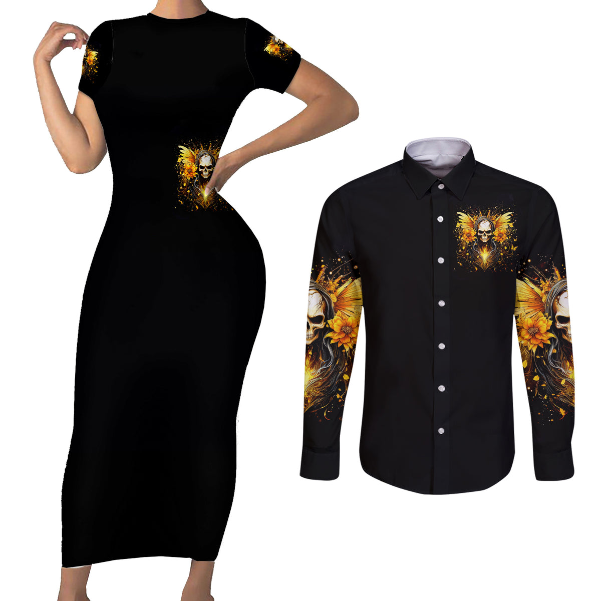 Fairy Skull Couples Matching Short Sleeve Bodycon Dress and Long Sleeve Button Shirt The Good Girl In Me Got Tired Of The Bullshit - Wonder Print Shop