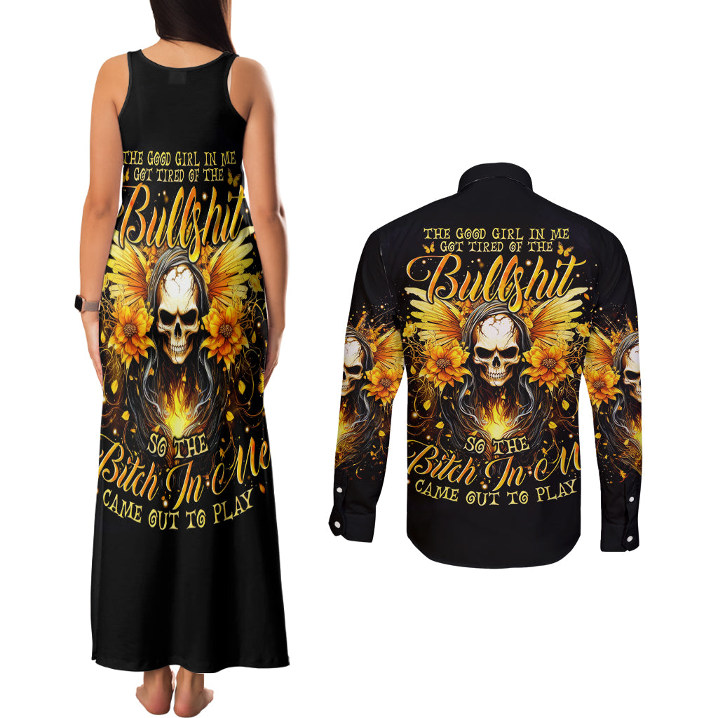 Fairy Skull Couples Matching Tank Maxi Dress and Long Sleeve Button Shirt The Good Girl In Me Got Tired Of The Bullshit - Wonder Print Shop
