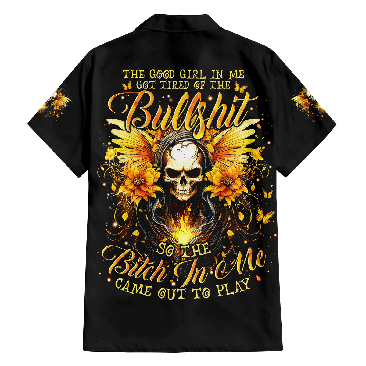 Fairy Skull Family Matching Long Sleeve Bodycon Dress and Hawaiian Shirt The Good Girl In Me Got Tired Of The Bullshit - Wonder Print Shop