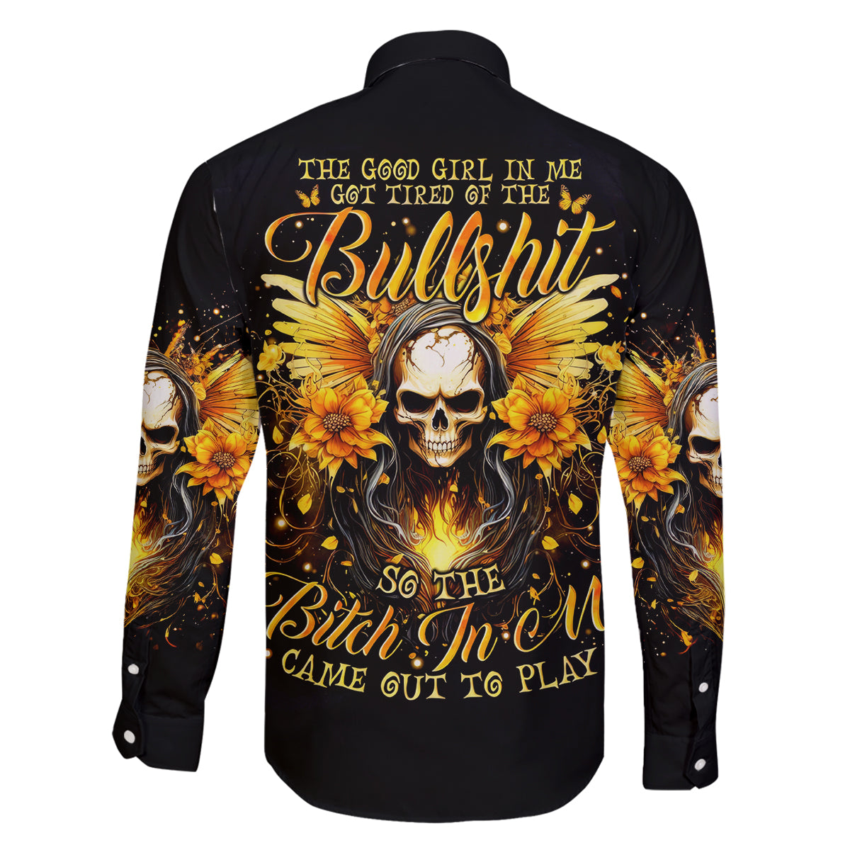 Fairy Skull Family Matching Long Sleeve Bodycon Dress and Hawaiian Shirt The Good Girl In Me Got Tired Of The Bullshit - Wonder Print Shop