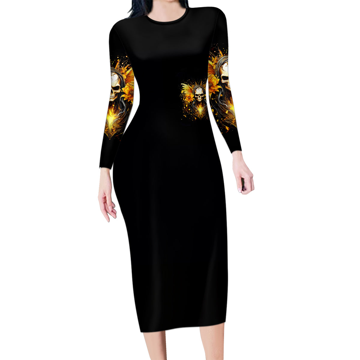 Fairy Skull Family Matching Long Sleeve Bodycon Dress and Hawaiian Shirt The Good Girl In Me Got Tired Of The Bullshit - Wonder Print Shop
