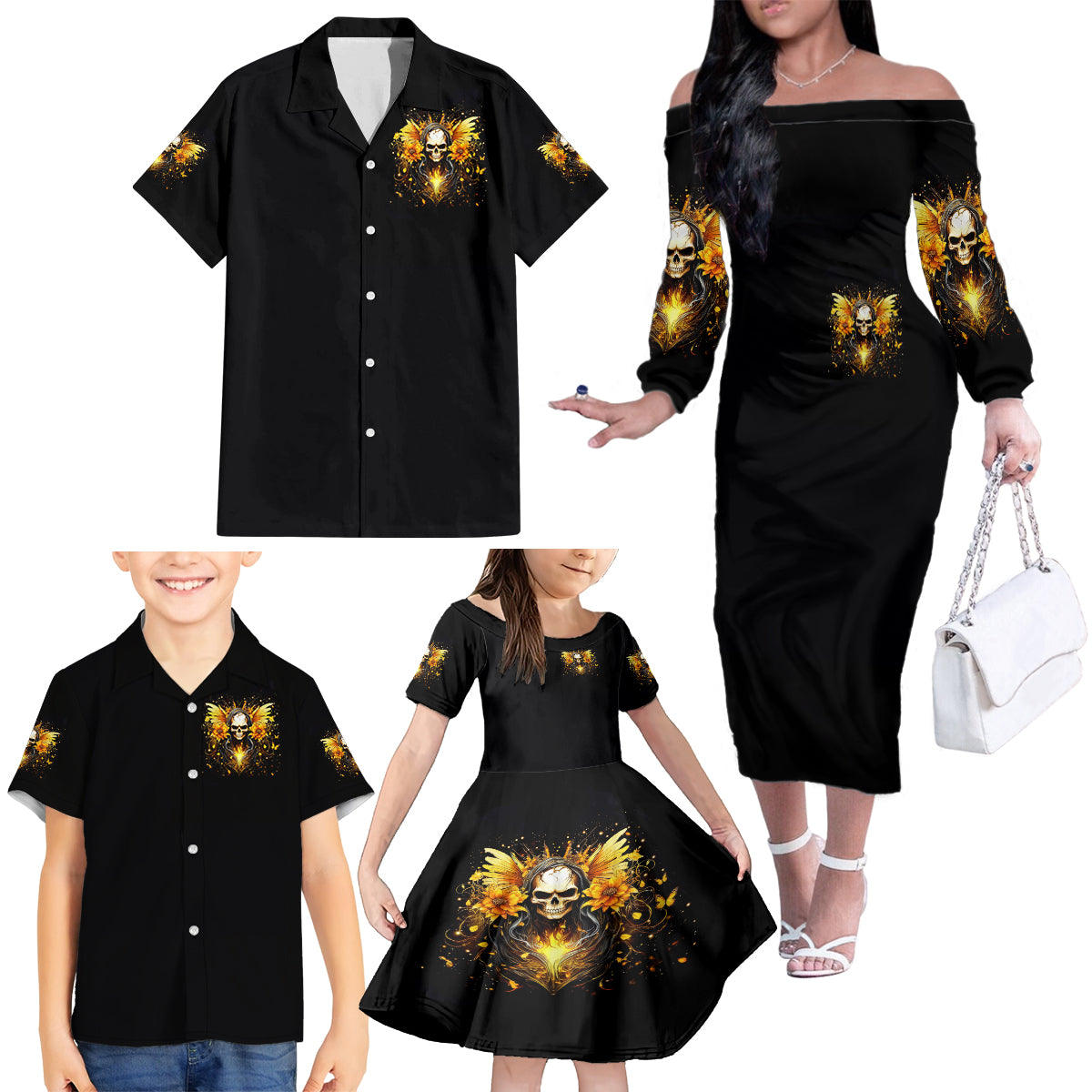 Fairy Skull Family Matching Off Shoulder Long Sleeve Dress and Hawaiian Shirt The Good Girl In Me Got Tired Of The Bullshit - Wonder Print Shop