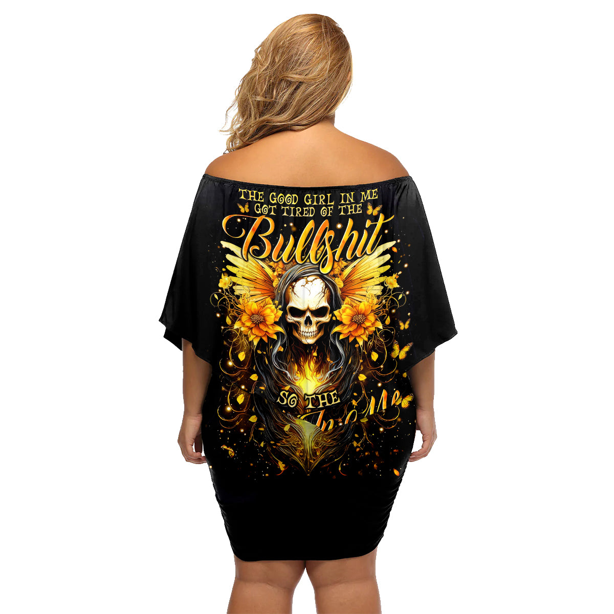 Fairy Skull Family Matching Off Shoulder Short Dress and Hawaiian Shirt The Good Girl In Me Got Tired Of The Bullshit - Wonder Print Shop