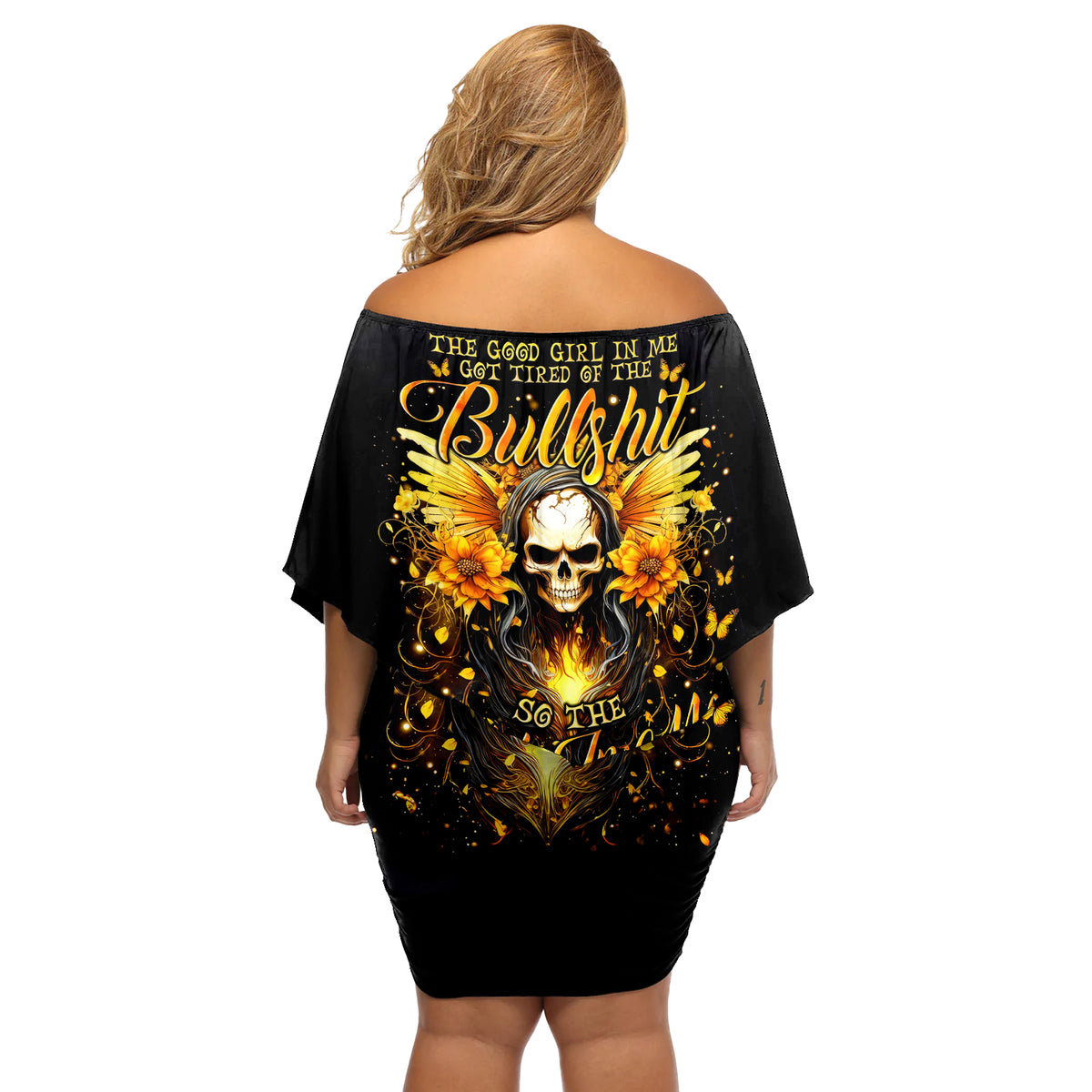 Fairy Skull Off Shoulder Short Dress The Good Girl In Me Got Tired Of The Bullshit - Wonder Print Shop